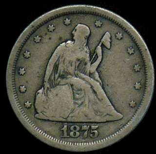 1875 S/S REPUNCHED MINTMARK TWENTY CENT PIECE FINE FREE S&H H272 