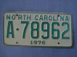 1976 North Carolina license plate nice original  