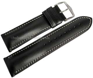 18mm Hirsch HEAVY CALF Black Chrono Leather Mens Watch Band Strap 