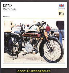 1914 CLYNO 270cc TWO STROKE Motorcycle Photo Fact CARD  