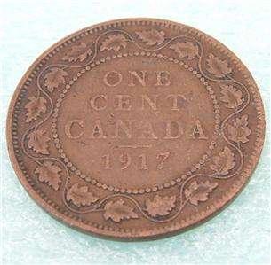 1917 CANADIAN 1 one cent penny Canada LARGE cent coin  