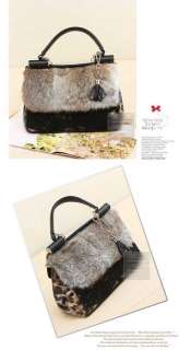 New Pop Rabbit Hair Leopard Lace Hobo Tote Shopper Shoulder Handbags 