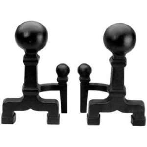    Set of Two Black Wrought Iron Ball Top Andirons