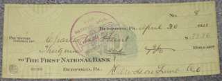 First National Bank Bedford PA 1921 Banking Check  
