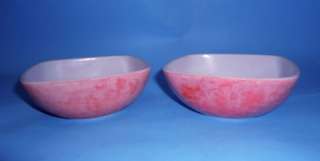 Pyrex Square Bowls Set of 2 Mottled Pink & White Milk Glass Vintage 