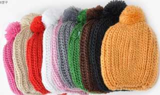   Warm Winter Beret Beanie Ball Of Yarn Crochet Hat Ski Cap 10 Colors