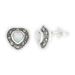  Silverflake Heart Marcasite Earrings Jewelry