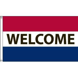   Welcome Message Flag Red White and Blue Horizontal Stripes Patio