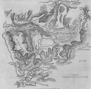 SOUTH AFRICA Map of Eighth Kaffir War, old print, 1852  