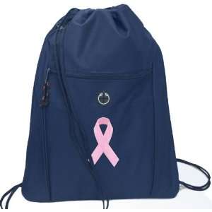  Pink Ribbon Drawstring Bag Navy