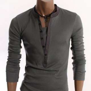 YOUSTAR Lined Cotton Henley Shirt Charcoal XL  