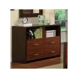  Bedroom Dresser with Open Cubbies in Two Tone Chestnut 