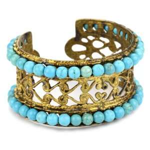   Gypsy Entice Turquoise Oxidized Gold Filigree Cuff Bracelet Jewelry