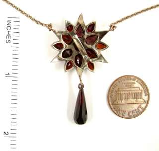 This necklace is set with 36 genuine Bohemian pearshaped garnets