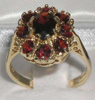 SOLID 9CT YELLOW GOLD DEEP RED GARNET CLUSTER RING  