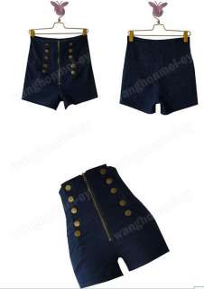   Womens Double Breasted Zipper Vintage High Waist Shorts Jeans Pants