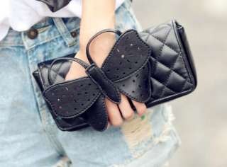 New Women Butterfly Clutch PU leather Tote handbag Shoulder bag Black 