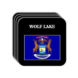  US State Flag   WOLF LAKE, Michigan (MI) Set of 4 Mini 
