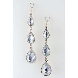 Exquisite Gold with Clear Jewel 3 Tier Teardrop Earrings 