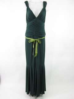 VERA WANG Green Sleeveless Ruched Full Length Dress 12  