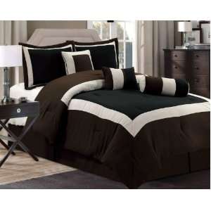  8 Pc Modern Hampton Comforter Set Black / Brown BED in a 