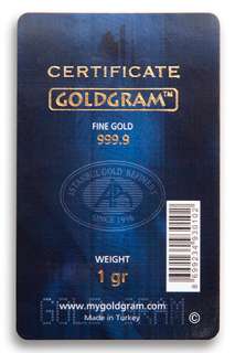 Gram 24K Gold Bullion Bar   999.9 Pure Gold  