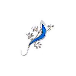 Blue Opal Small Gecko Brooch Inlaid In Sterling Silver