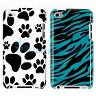 Dog Paw+Blue Zebra Clip Hard Skin Plastic Case Cover for iPod Touch 4 