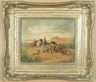 Antique Oil Painting French Military Cavalry Landscape Signed circa 