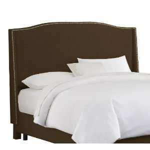  Queen Nail Button Wingback Bed   Linen Chocolate