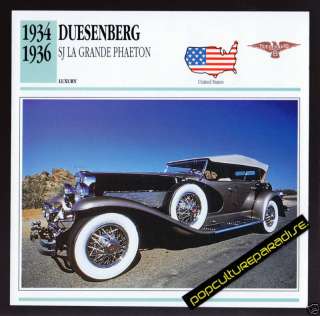 1934 1935 1936 DUESENBERG SJ LA GRANDE PHAETON Car CARD  