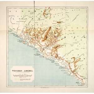  1906 Lithograph Antique Map Western Liberia Africa Monrovia 