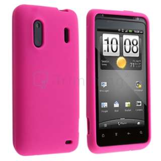Pink Skin Silicone Rubber Case+LCD For Sprint HTC EVO Design 4G 