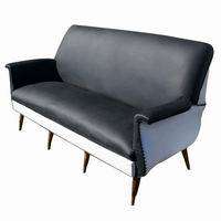 vintage italian mid century modern sofa couch black and white vinyl 