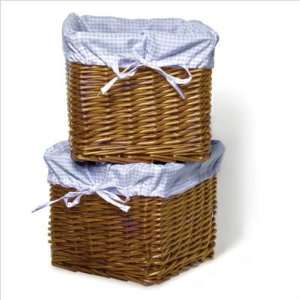  Small Willow Basket Set in Honey with Blue Gingham Liner 