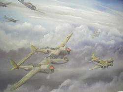 World War II P 38 B 17 Capt Lars WIKLUND Painting Print  