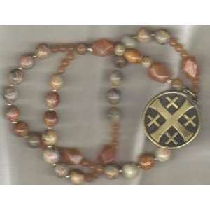  Anglican Rosary of Lacy Agate & Jerusalem Cross 