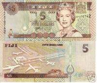 FIJI 5 Dollar Banknote World Money Bill Currency Queen  