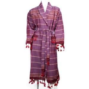  Cotton Bathrobe With Somon And Bordeaux Stripes On Purple . Turkish 