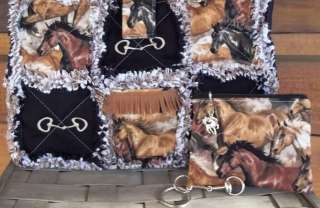 Country Western Running Horses Rag Quilt Purse Tote Hand Bag 3 Piece 