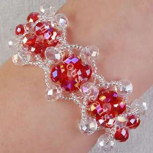 AB White Red Crystal Bracelet Strand G3254  