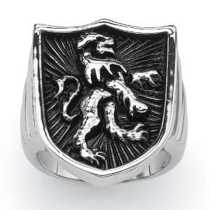   Mens Antiqued Stainless Steel Coat of Arms Lion Shield Ring Jewelry
