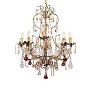 Venice Chandelier Adorned with Amber Colored Murano Crystal SIZE W24 