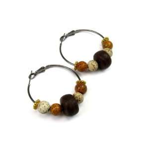  Golden and White Lotus Seed Hoop Earrings Creative Ventures Jewelry