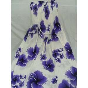 Original Handmade Summer Dress from Thailand  White with Purple Floral 