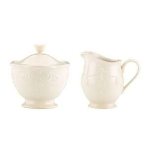  French Perle White Sugar and Cream Set