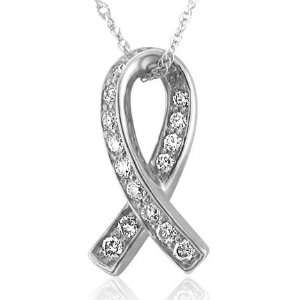  10k White Gold Ribbon Diamond Pendant Necklace (GH, I1 I2 