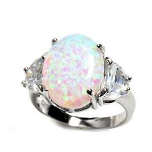   16mm Oval Shaped Clear CZ & White Lab Opal Ring (Size 5   10)   Size 9