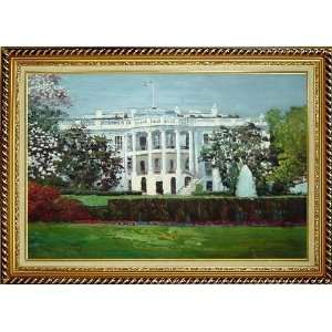  The White House in Spring Oil Painting, with Linen Liner 