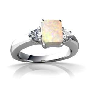  14K White Gold Emerald cut Genuine Opal Ring Size 4.5 